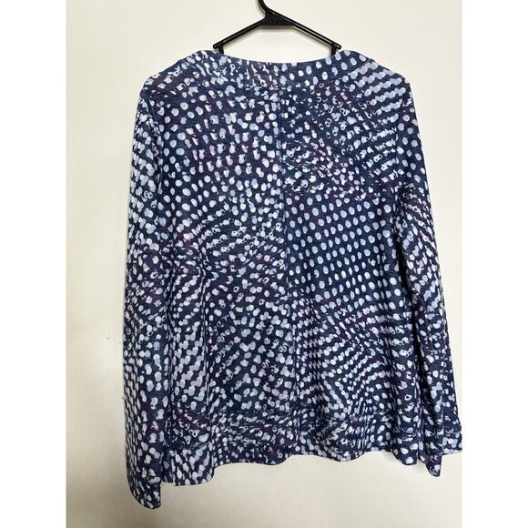 Weekends by Chico's Size 2 US 12 Long Sleeve White/Blue Graphic Dots Knit Top - Picture 7 of 8